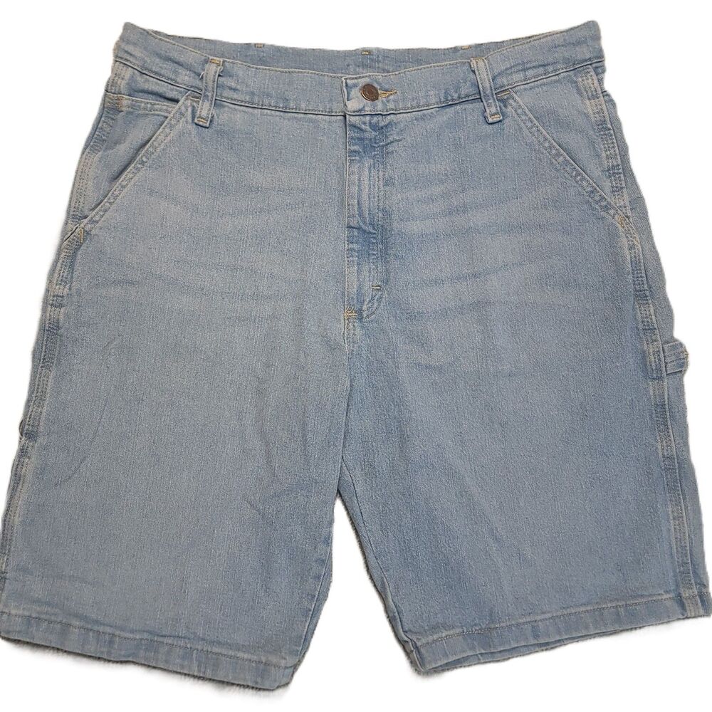 Wrangler Carpenter Denim Shorts Mens 34 Jorts Light Blue 10.5" Inseam Workwear